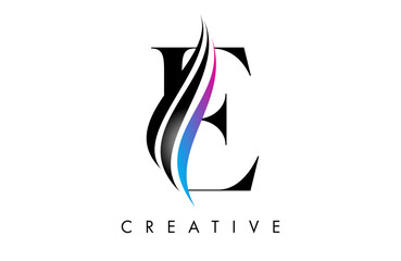 E letter Logo Icon serif font with Creative swoosh curves and elegant design vector