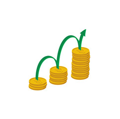 gold coins and green arrow