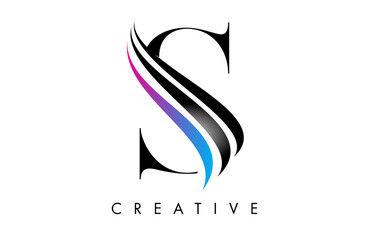 S letter Logo Icon serif font with Creative swoosh curves and elegant design vector