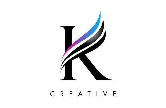 K letter Logo Icon serif font with Creative swoosh curves and elegant design vector
