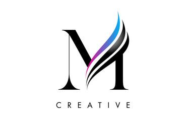 M letter Logo Icon serif font with Creative swoosh curves and elegant design vector