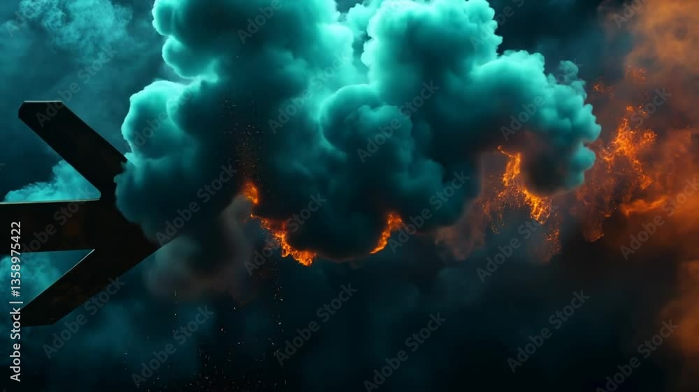 Poster simulation of an explosion with an arrow sign in a dynamic rendering generative ai