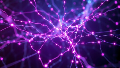 Abstract Neural Network Connection with Purple Glow