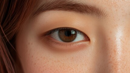 Obraz premium Close up of a korean woman s luminous under eye area with smooth, even skin in soft natural light
