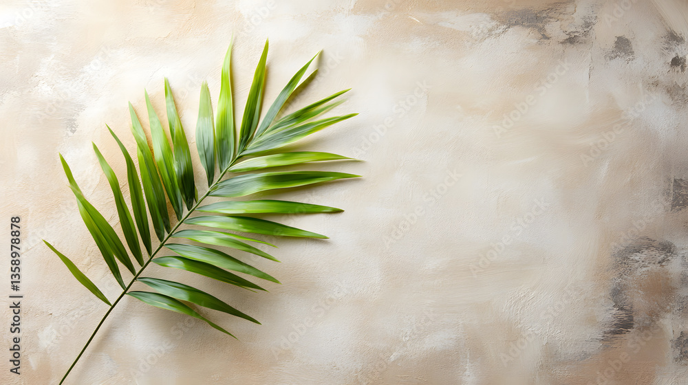 Poster blurred shadow from palm leaves on the light beige wall. minimal abstract background for product pre