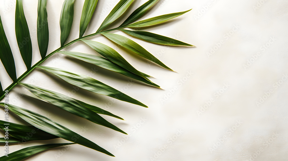 Poster blurred shadow from palm leaves on the light beige wall. minimal abstract background for product pre