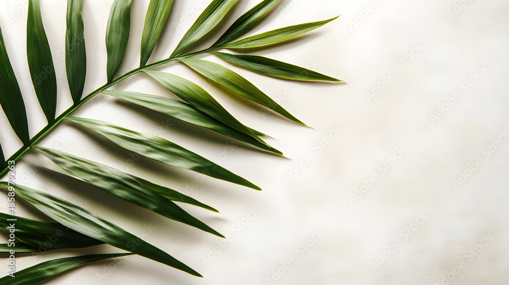 Poster blurred shadow from palm leaves on the light beige wall. minimal abstract background for product pre