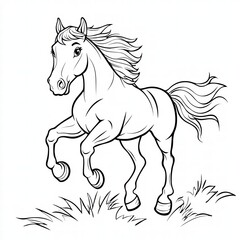 Obraz premium Elegant Equine: A majestic horse, meticulously illustrated, embodies grace and strength as it gallops, its flowing mane and powerful physique captured in stunning detail. 