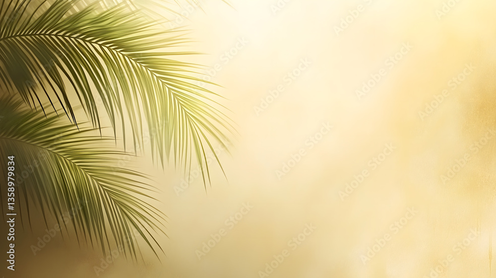 Poster blurred shadow from palm leaves on the light beige wall. minimal abstract background for product pre