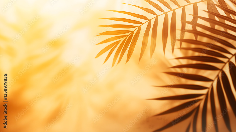 Poster blurred shadow from palm leaves on the light beige wall. minimal abstract background for product pre