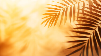 
Blurred shadow from palm leaves on the light beige wall. Minimal abstract background for product presentation. Spring and summer.