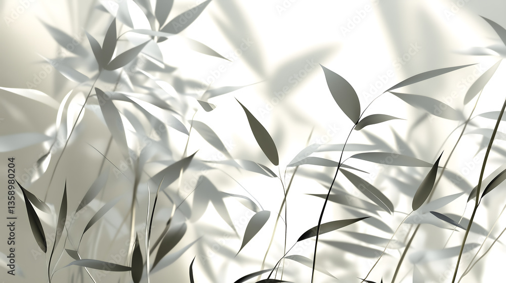 Poster blurred shadow from palm leaves on the light beige wall. minimal abstract background for product pre