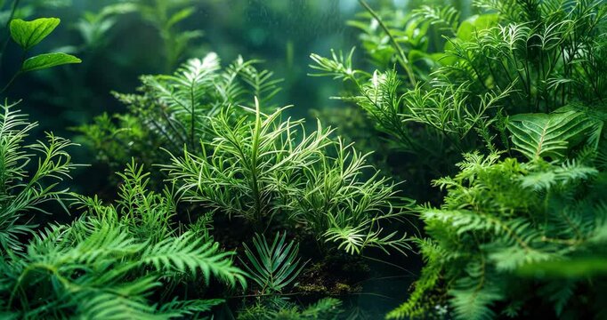 Close-up of Asparagus Densiflorus, fern species. Natural backdrop of tiny green leaves in the tropical garden. Ornamental and ground cover plants for enhancing garden decor.