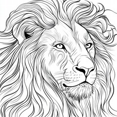 Obraz premium Majestic Mane: A striking illustration of a lion's head, coloring page for kids
