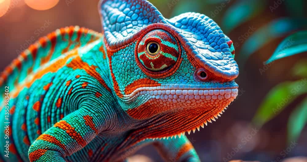 Poster close-up of a chameleon altering its hue a captivating show of nature's skill, highlighting the comp
