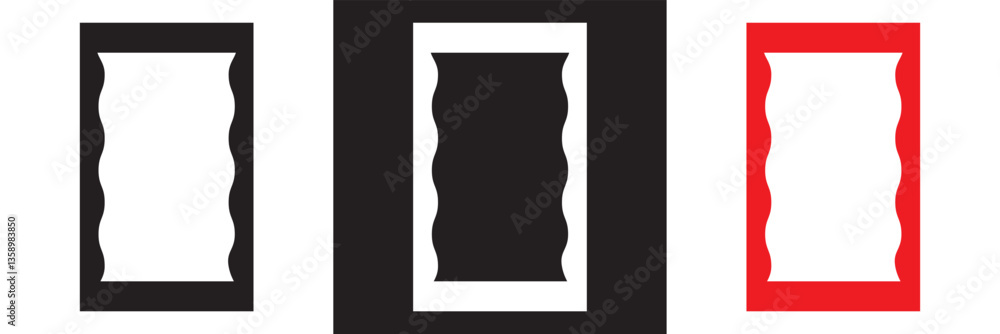Poster wavy frame borders. scallop shape picture frames. wave rectangle set. squiggly zigzag text frame col