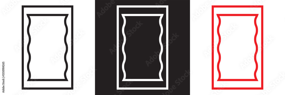 Poster wavy frame borders. scallop shape picture frames. wave rectangle set. squiggly zigzag text frame col