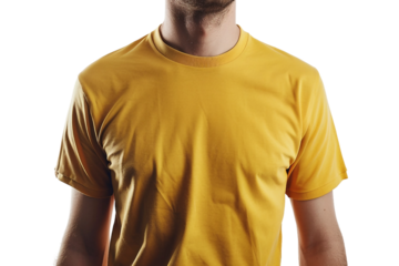 Fashionable casual man in a yellow shirt isolated on transparent background