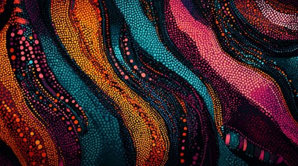 Vibrant abstract modern aboriginal dot painting background showcasing colorful patterns and textures