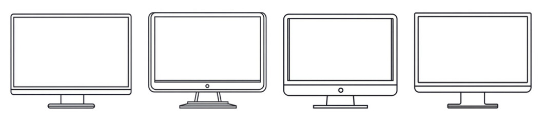 outline computer monitors set on transparent background