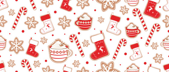 Christmas Seamless Pattern. Huge Christmas and New year Holiday Repeatable Pattern. Decorative Elements Texture for Wallpaper, Gift Wrapping paper, Card or Banner Template or Fabric Textile Prints
