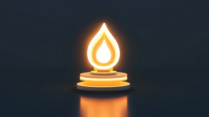 Glowing neon lamp icon in yellow and white with radiant bulb on dark background

