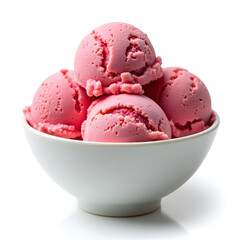 Delicious Strawberry Ice Cream Scoops in a White Bowl – Refreshing Frozen Dessert, Summer Treat, and Sweet Indulgence