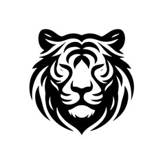Obraz premium Fierce Tribal Tiger Head Logo Vector, Wild Animal Face Illustration, Black and White Ink Tattoo Design, Majestic Jungle Predator, Powerful Big Cat Emblem, Wildlife Art, Mascot Symbol, Graphic Icon