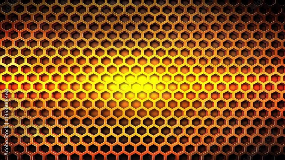 Poster honeycomb pattern: a mesmerizing close-up of a geometric honeycomb pattern, rendered in warm, inviti