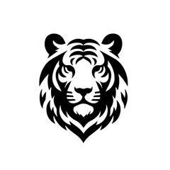 Fierce Tribal Tiger Head Logo Vector, Wild Animal Face Illustration, Black and White Ink Tattoo Design, Majestic Jungle Predator, Powerful Big Cat Emblem, Wildlife Art, Mascot Symbol, Graphic Icon