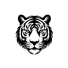 Fototapeta premium Fierce Tribal Tiger Head Logo Vector, Wild Animal Face Illustration, Black and White Ink Tattoo Design, Majestic Jungle Predator, Powerful Big Cat Emblem, Wildlife Art, Mascot Symbol, Graphic Icon