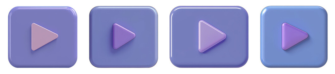 purple play button icons set on transparent background