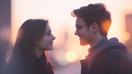 Couple sharing a loving gaze at sunset