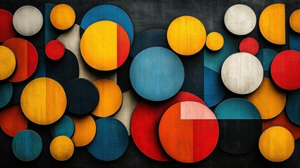 Colorful 3D circles layered design, dark background