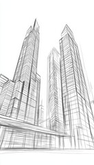 Detailed hand drawn illustration of a contemporary urban architecture skyline in realistic style