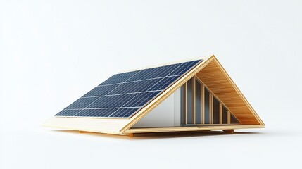 Fototapeta premium A neatly illustrated solar panel lying on the ground with a tilted roof structure framing it, emphasizing sustainable energy solutions, on white. 