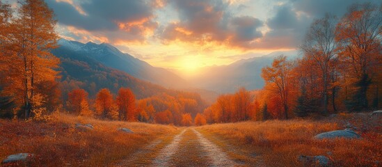 Naklejka premium Autumn Sunrise Mountain Path