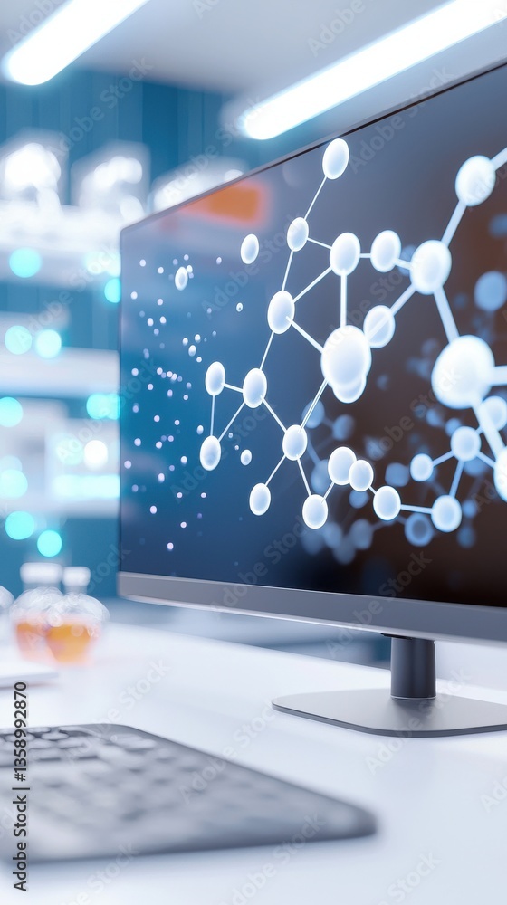 Poster modern computer display with molecular structure in science lab