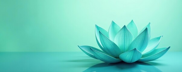 Abstract teal blue lotus flower pattern on a pastel green background, perfect for yoga, meditation and spa concepts,  wellness,  teal