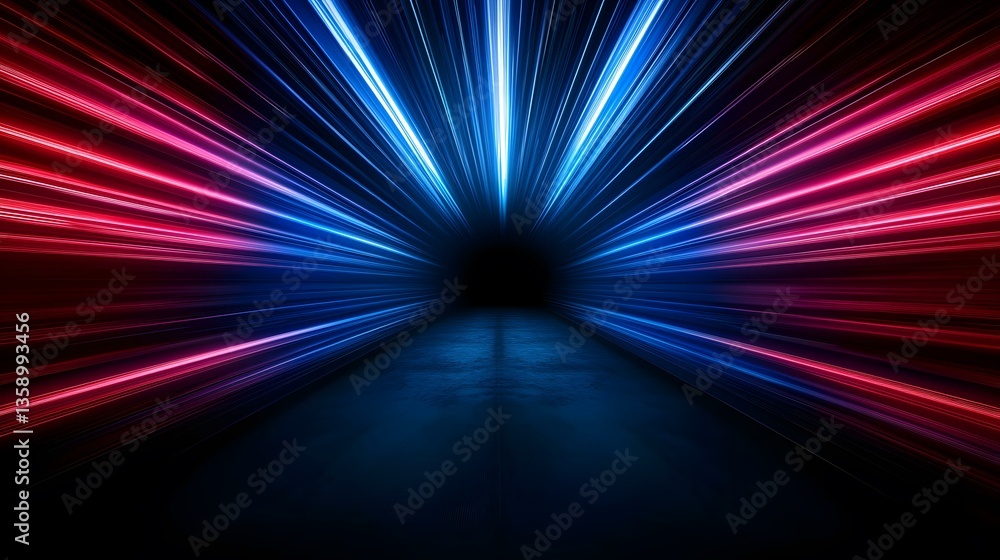 Aufkleber the image contains radiating lines of bright blue and red light converging towards a dark center, cr