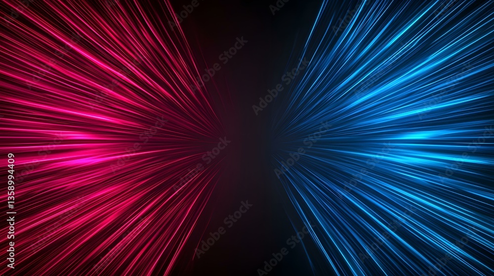Poster the image contains a dark background with vibrant streaks of pink and blue light emanating from a ce