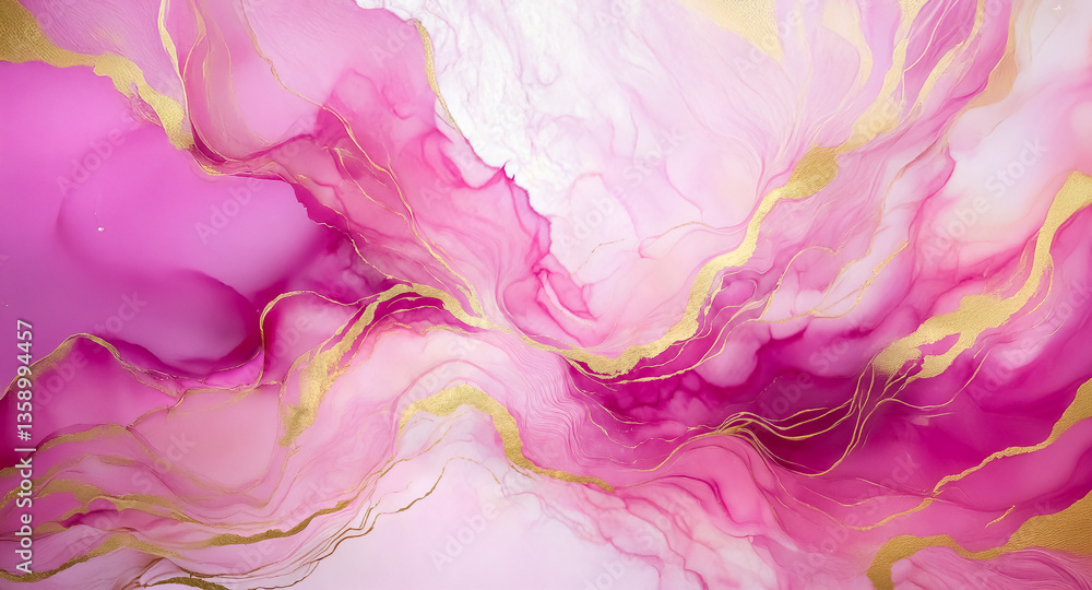 Poster elegant pink and gold abstract art with fluid, flowing lines and marbled texture. delicate and sophi