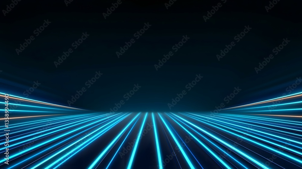 Poster the image contains a dark background with numerous bright blue parallel lines converging towards a v