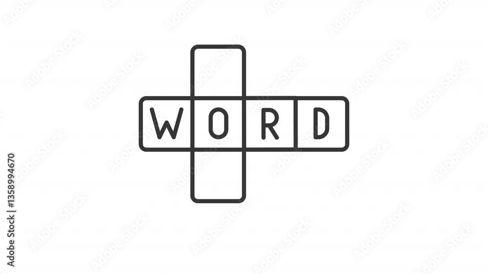 Poster animated scrabble icon. arranging word in crossword line line animation. learning while playing game