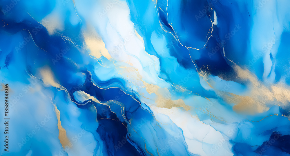 Leinwandbilder abstract painting with flowing blue and gold hues creating a dynamic and fluid texture. the artwork 