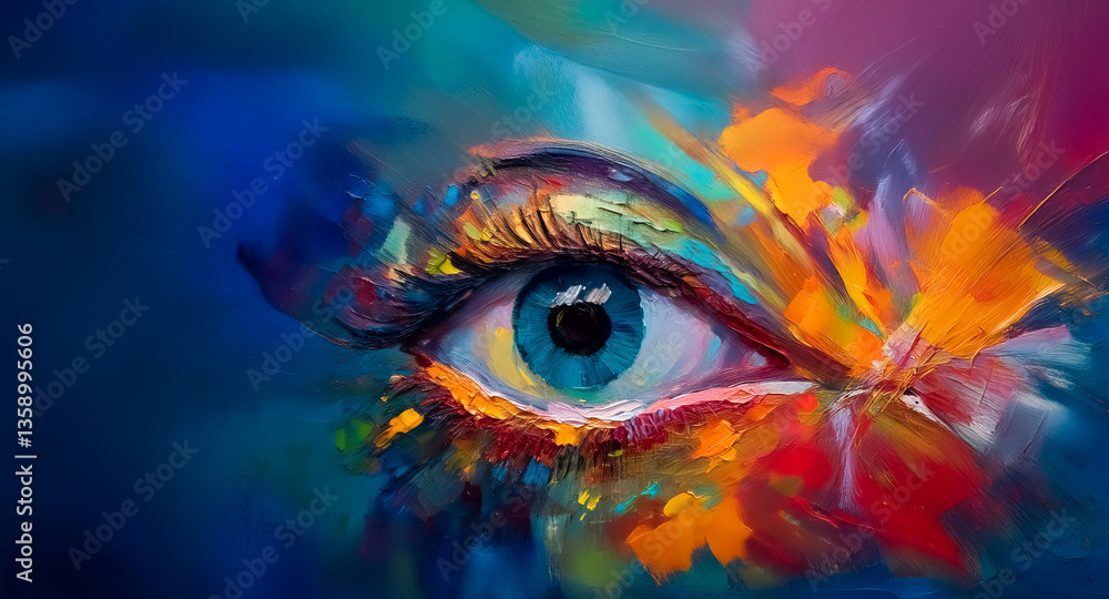 Poster vibrant, abstract artwork of an eye. expressive brushstrokes and a rich palette of colors create a c