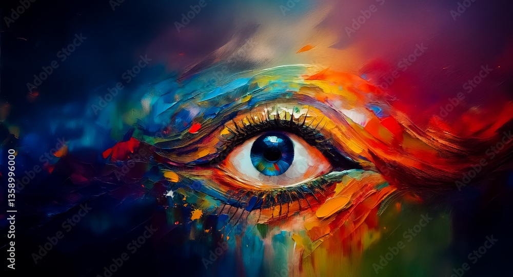 Aufkleber vibrant eye art with dynamic brushstrokes in a kaleidoscope of hues creates a surreal and captivatin