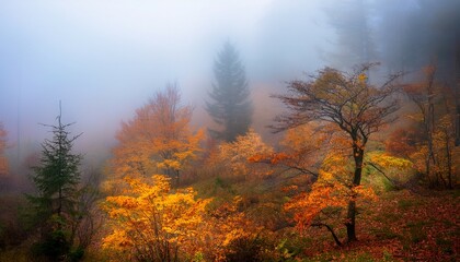 Fototapeta premium autumn forest in the fog