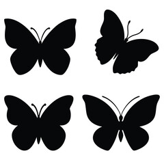 Fototapeta premium Four Black Butterfly Silhouettes Nature, Insects, Wings, Art