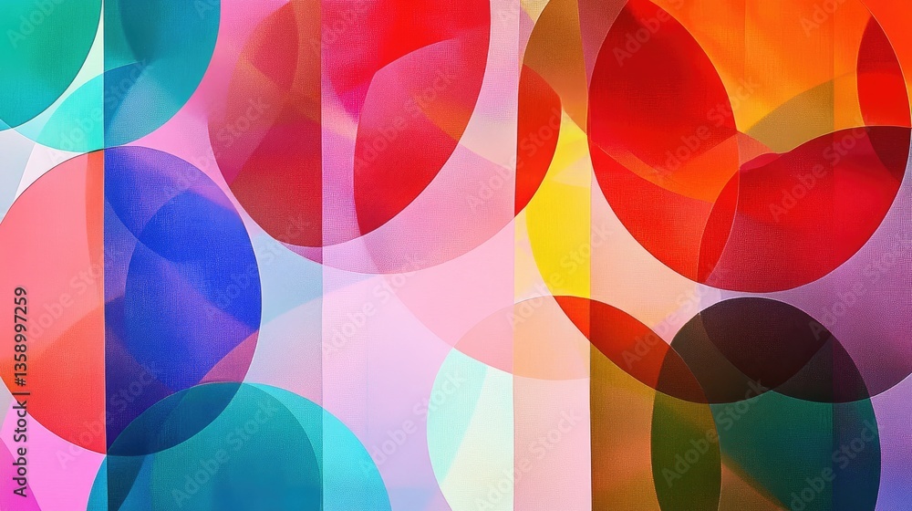 Poster vibrant abstract background with colorful circular shapes and soft overlays in vivid hues for modern